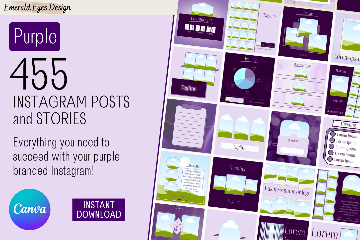 455 Canva Purple Lilac Mauve Instagram Feed & Stories Templates