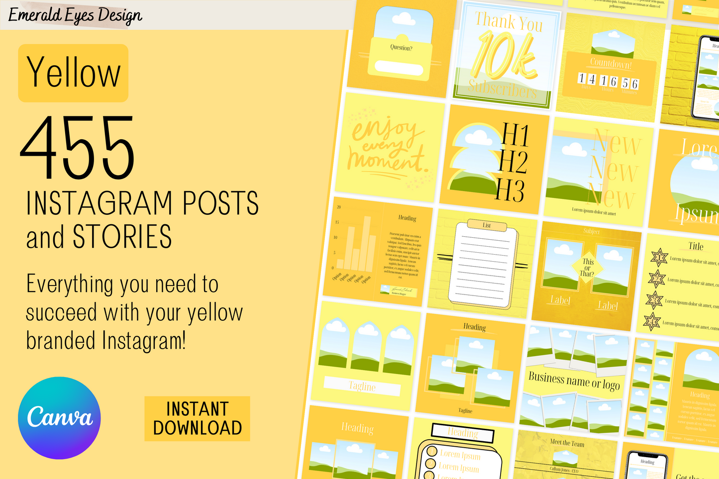 455 Canva Yellow Sunshine Instagram Feed & Stories Templates Easter Summer