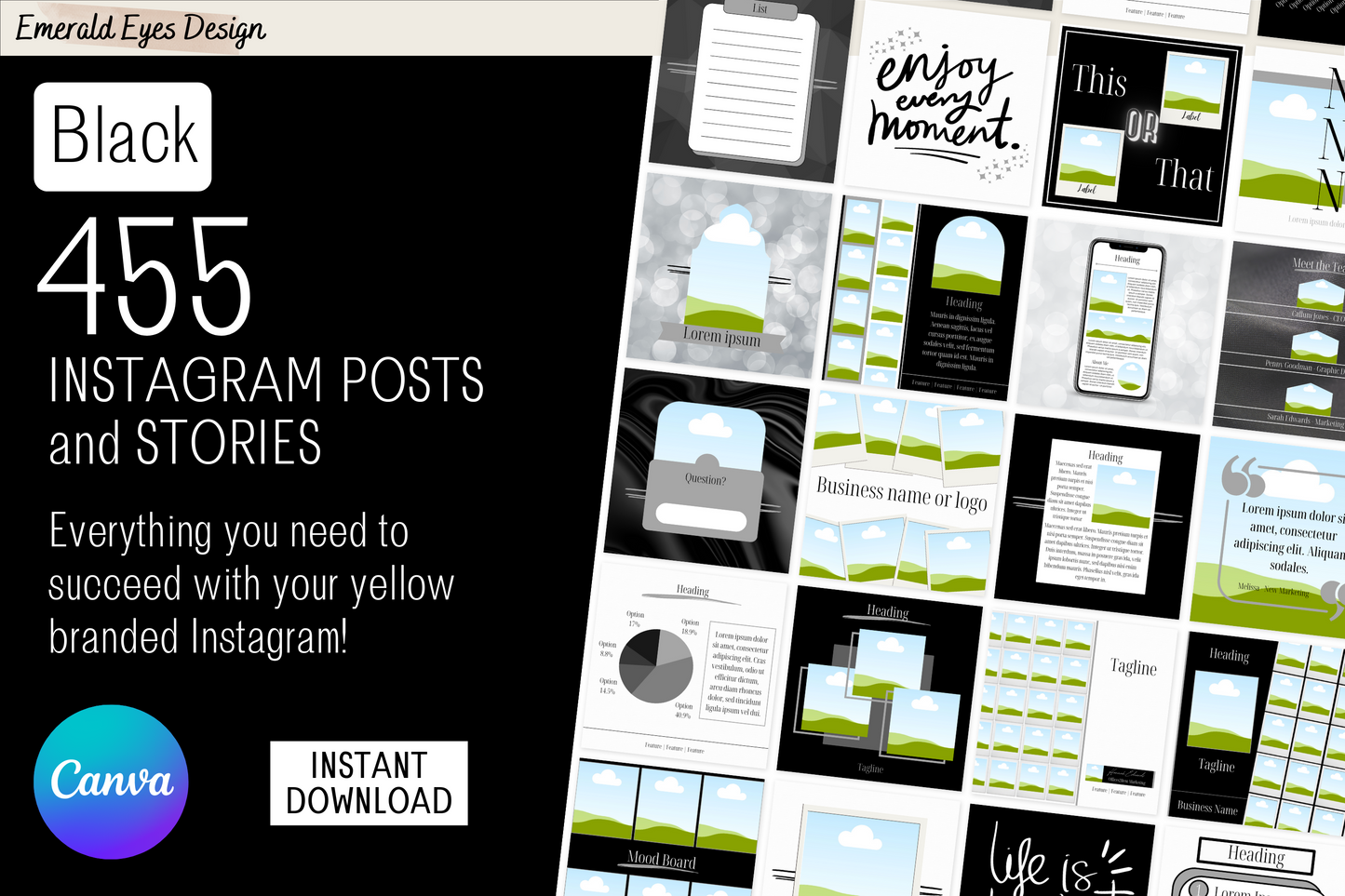 455 Canva Black White Paper Linen Ultra Modern Instagram Feed & Stories Templates