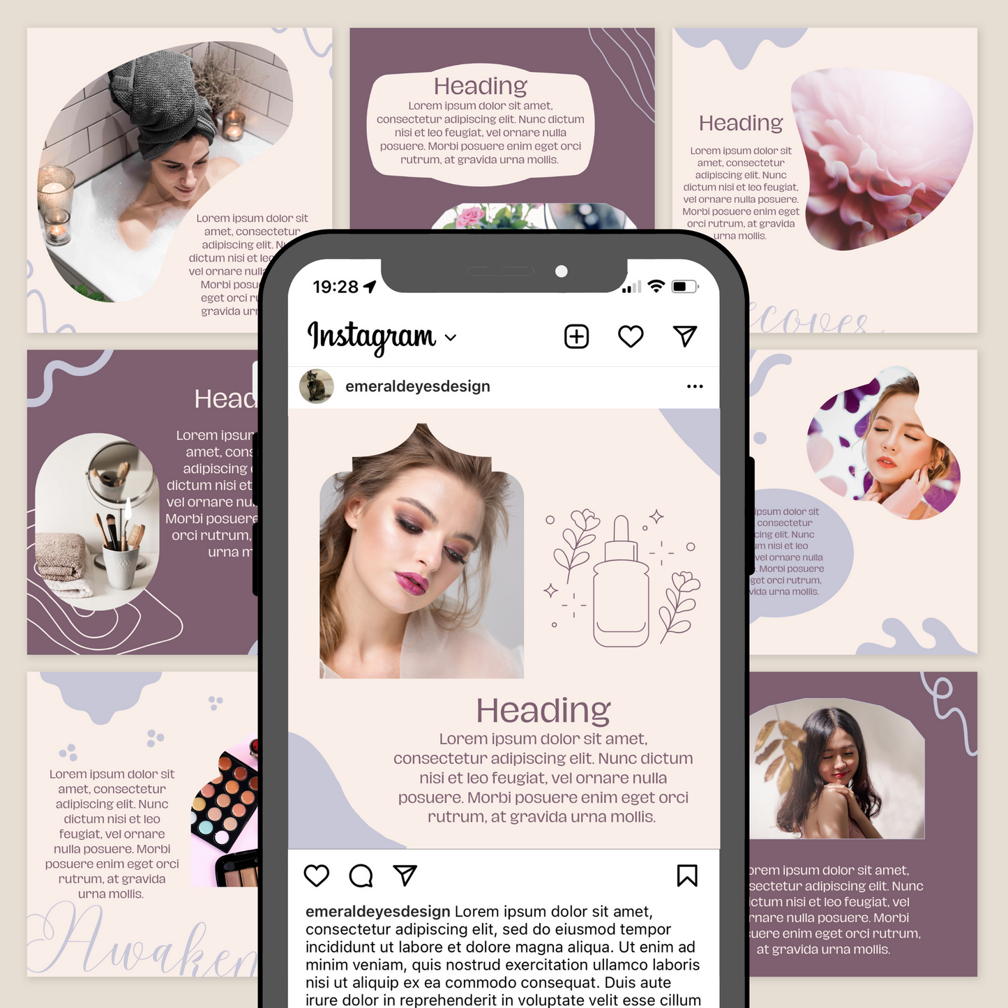 90 Canva Earthtones Beauty Instagram Feed & Stories Templates Plum Beige