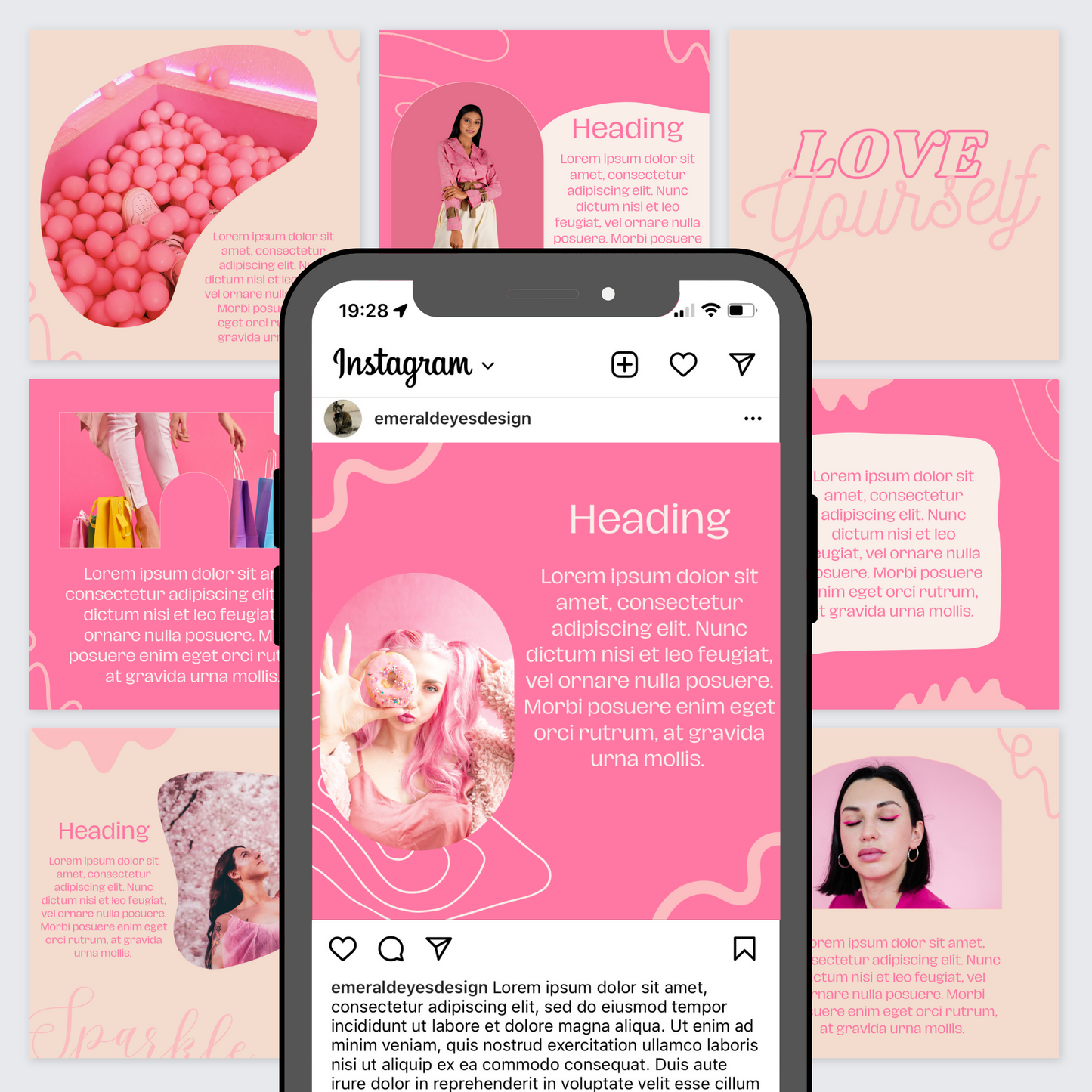 90 Canva Pink and Pretty Themed Instagram Feed & Stories| Beauty Instagram | Hair