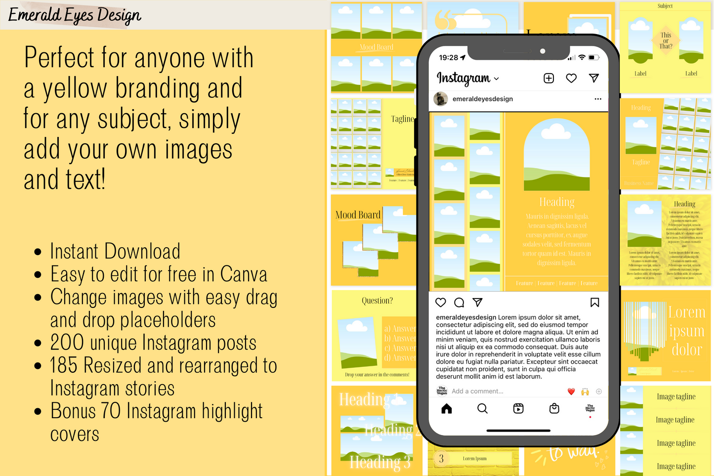 455 Canva Yellow Sunshine Instagram Feed & Stories Templates Easter Summer