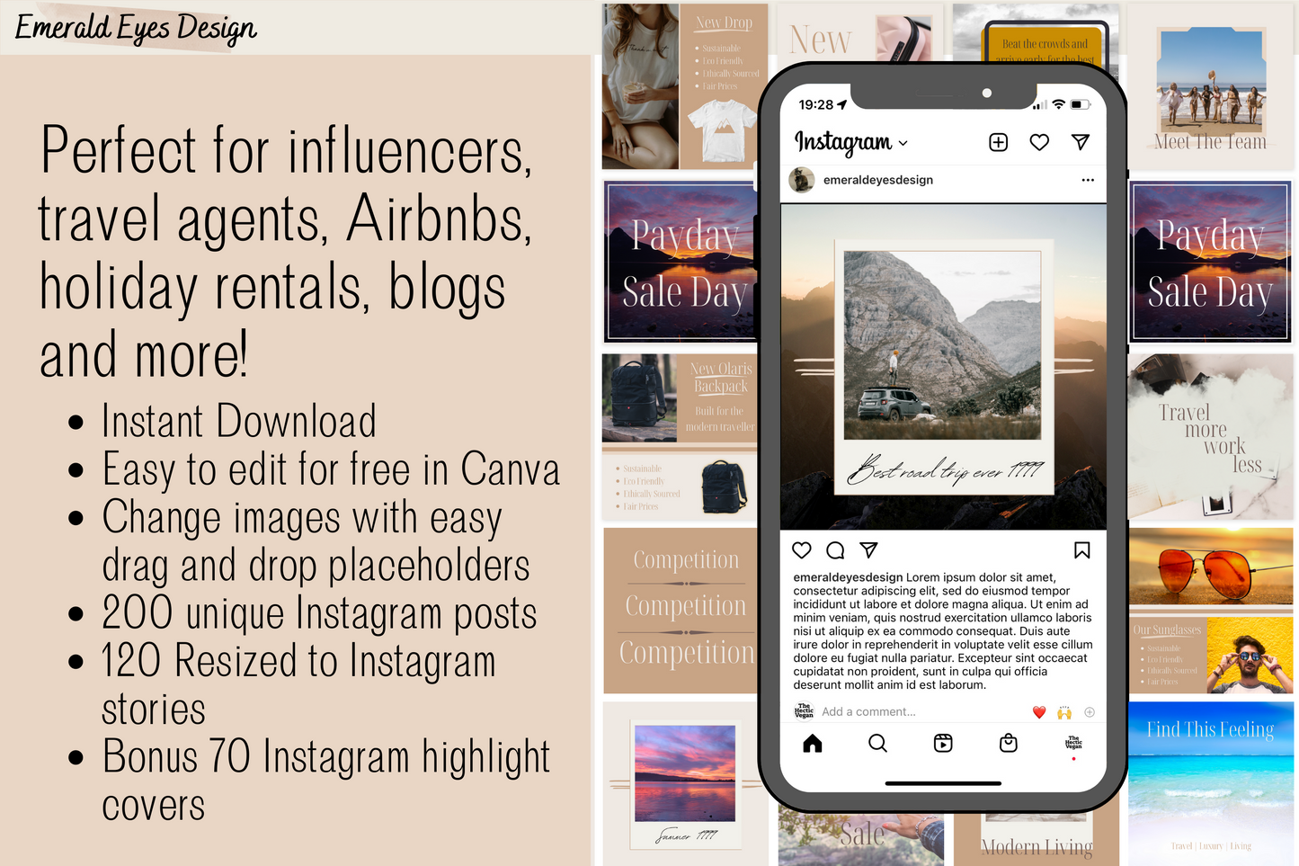 390 Canva Neutral Travel Themed Instagram Feed & Stories Templates