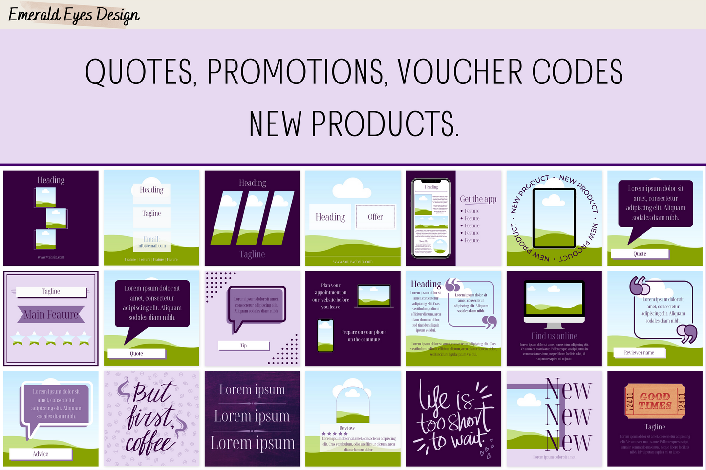455 Canva Purple Lilac Mauve Instagram Feed & Stories Templates