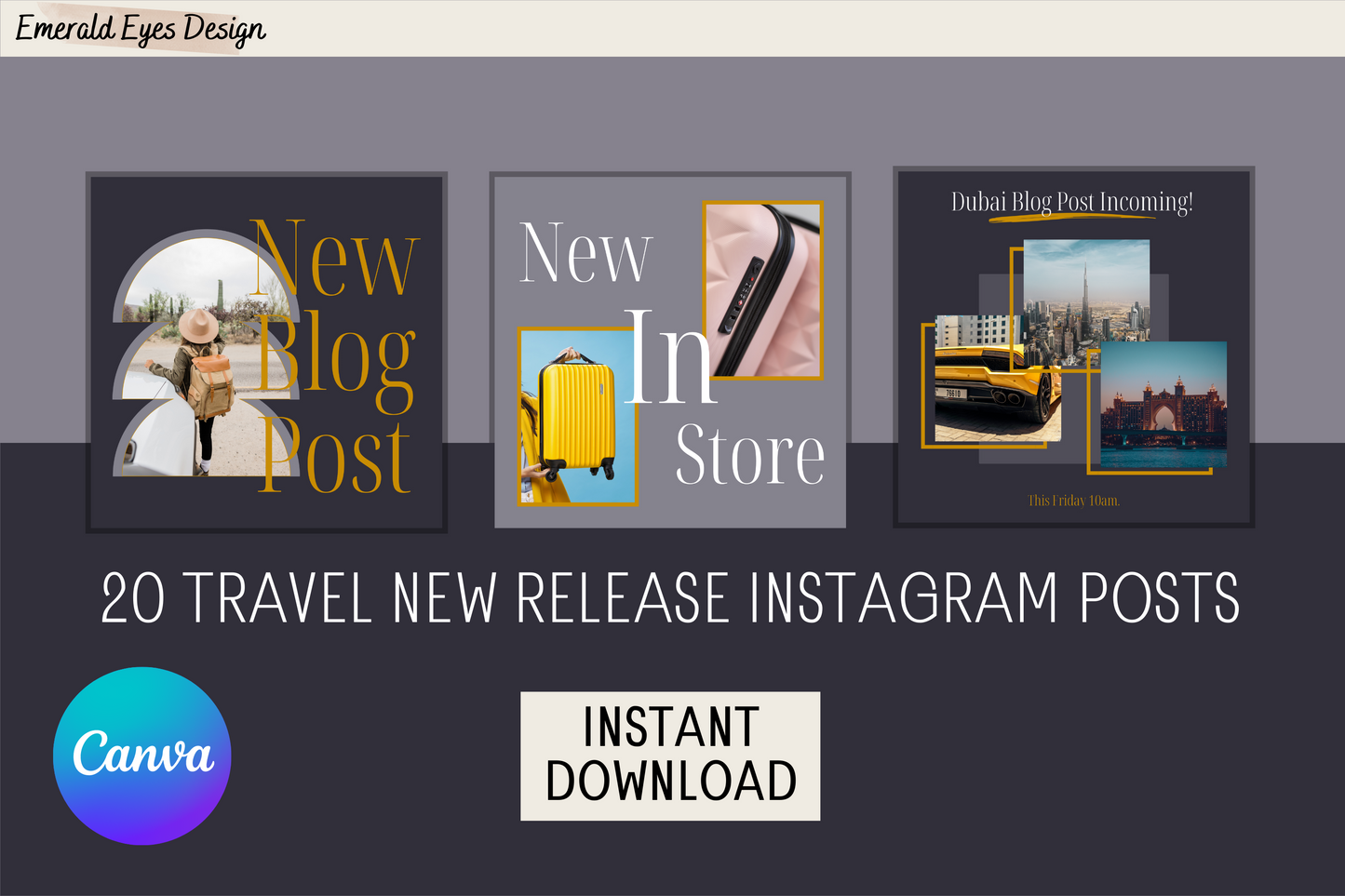 20 Canva Travel New Product Grey and Gold Themed Instagram Feed Templates