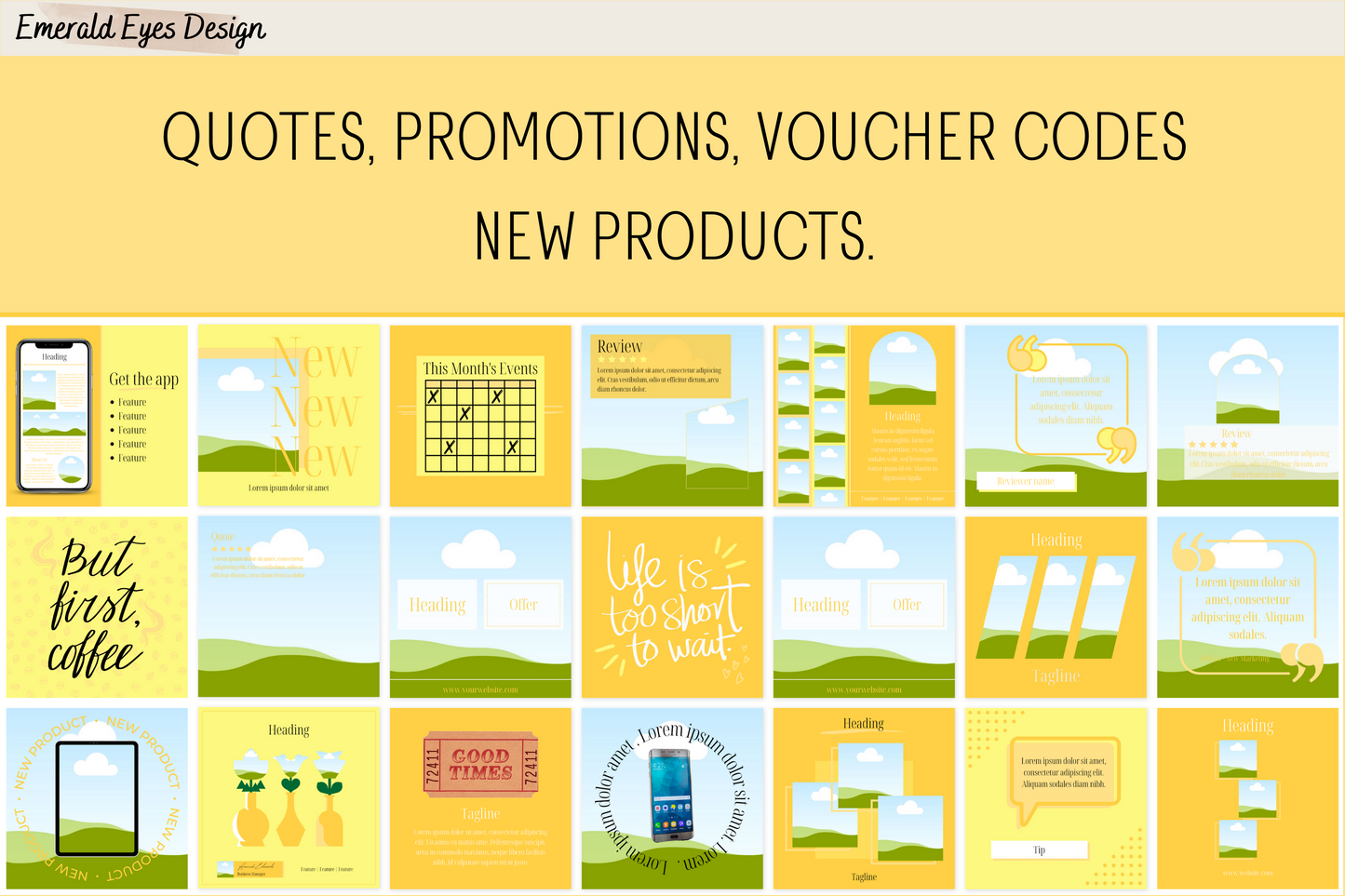 455 Canva Yellow Sunshine Instagram Feed & Stories Templates Easter Summer
