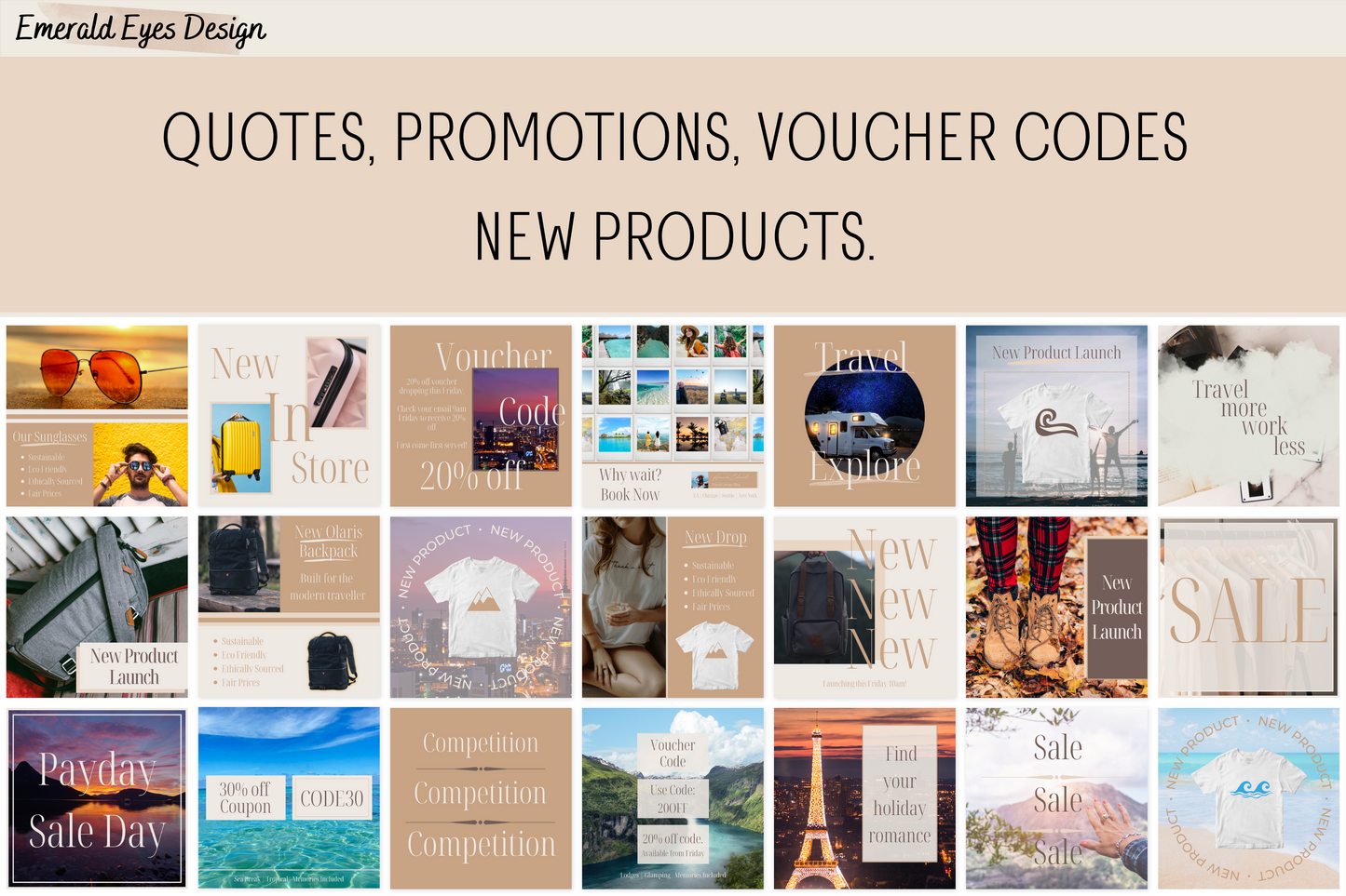 390 Canva Neutral Travel Themed Instagram Feed & Stories Templates
