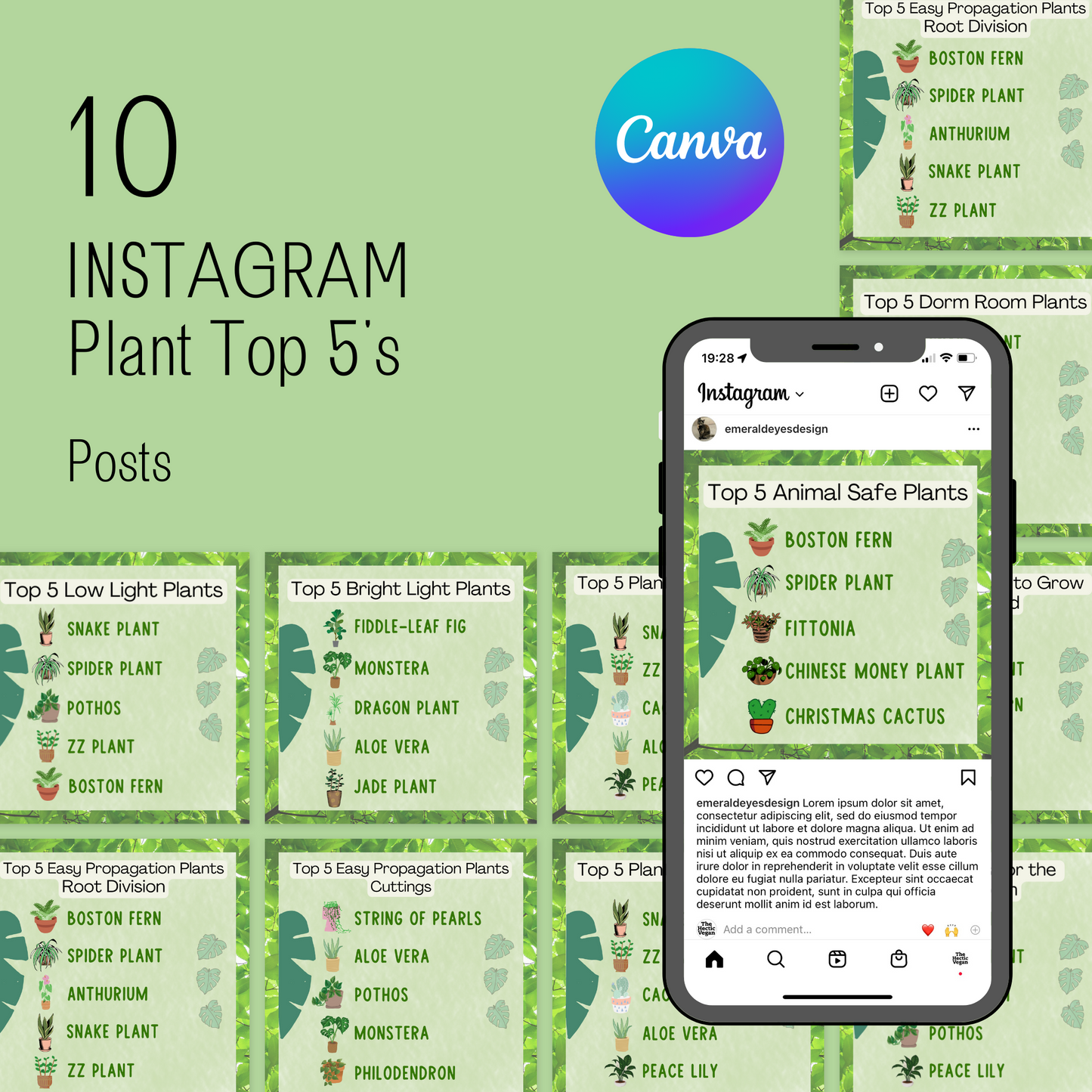 10 Canva Plant Top 5s Instagram Feed Post Content Garden Gardener Green