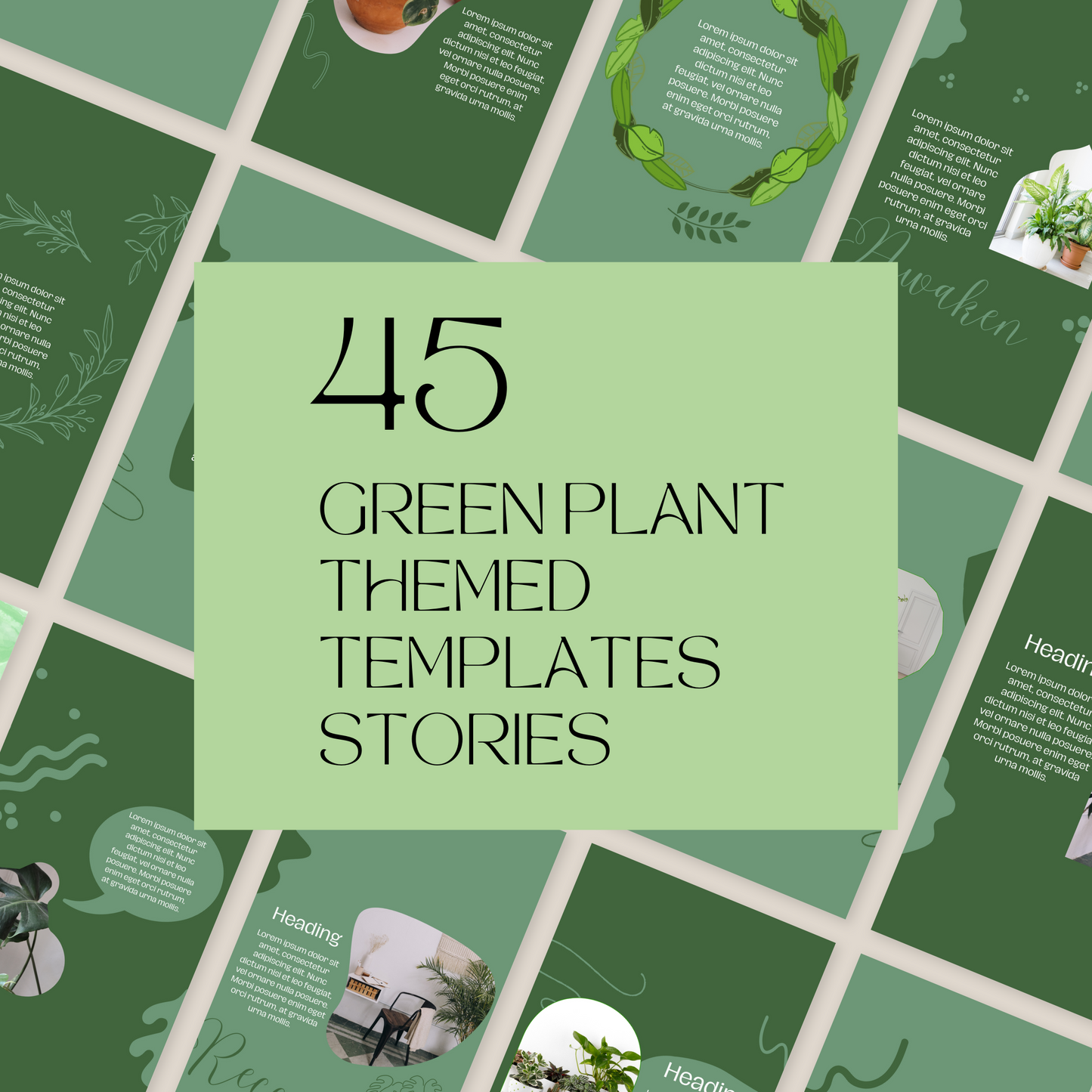 90 Canva Green Plant Themed Instagram Feed & Stories Templates Houseplants Green