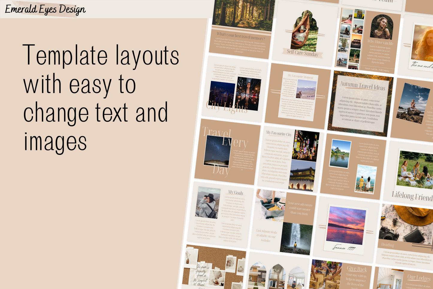 390 Canva Neutral Travel Themed Instagram Feed & Stories Templates
