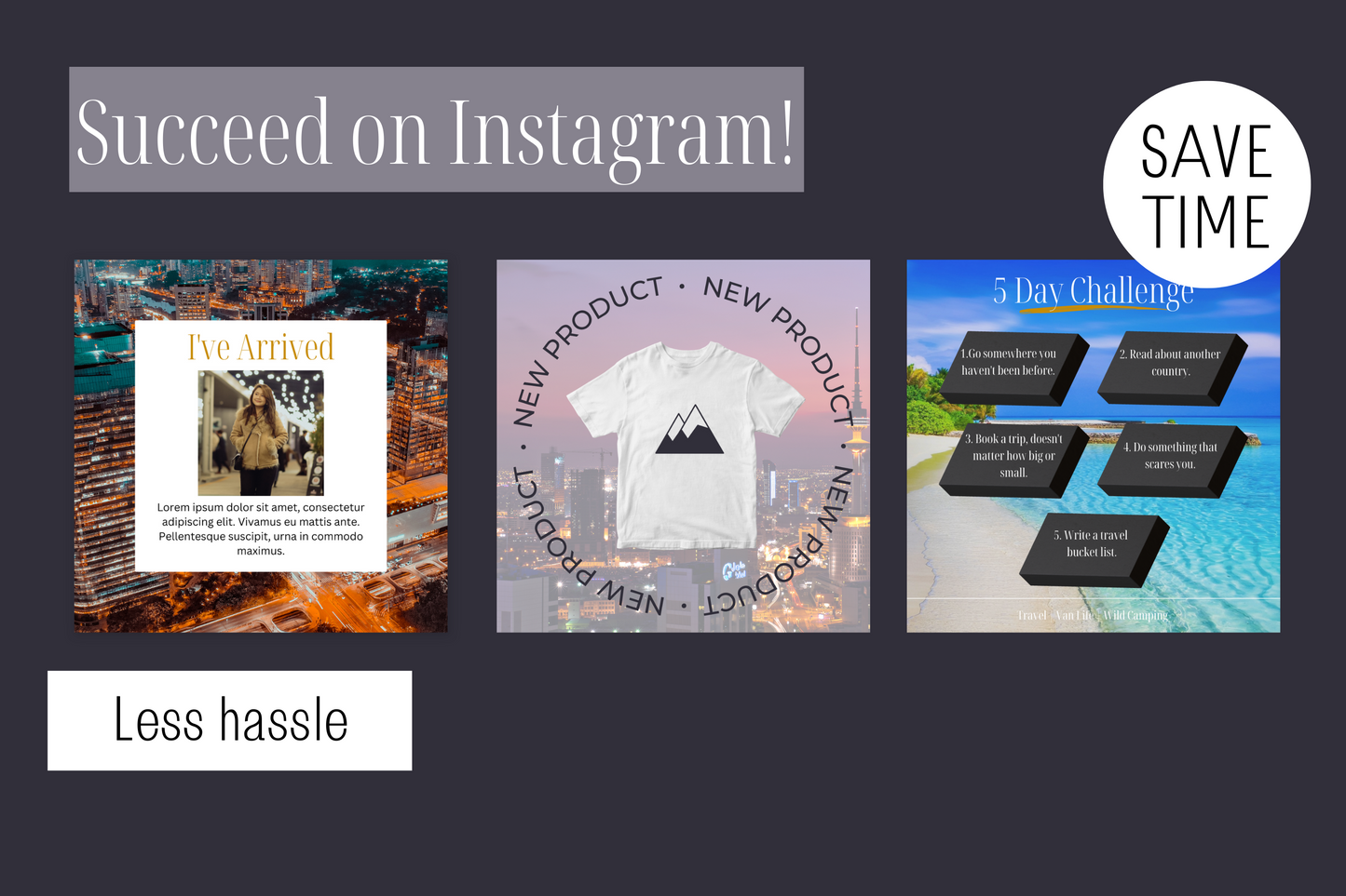 35 Canva Travel Post Prompt Grey and Gold Themed Instagram Feed Templates