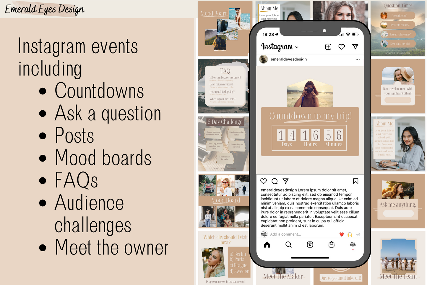 390 Canva Neutral Travel Themed Instagram Feed & Stories Templates