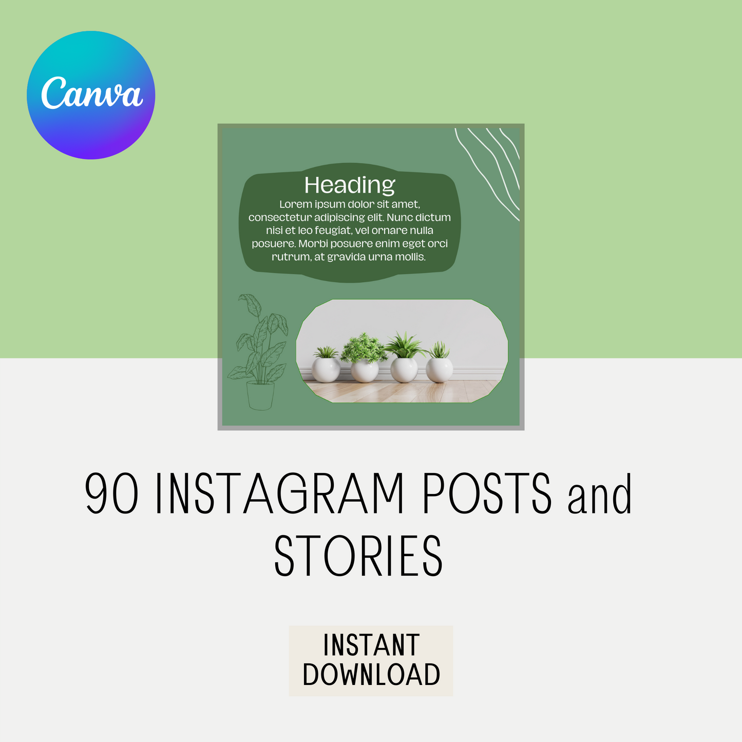 90 Canva Green Plant Themed Instagram Feed & Stories Templates Houseplants Green
