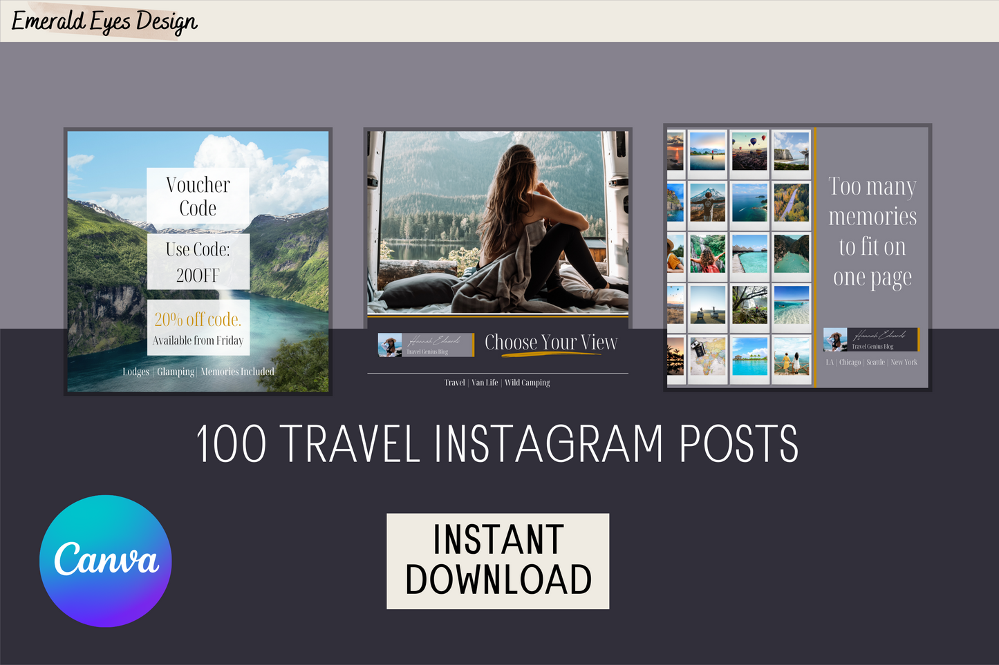 100 Canva Travel Rental/Airbnb Grey and Gold Themed Instagram Feed Templates
