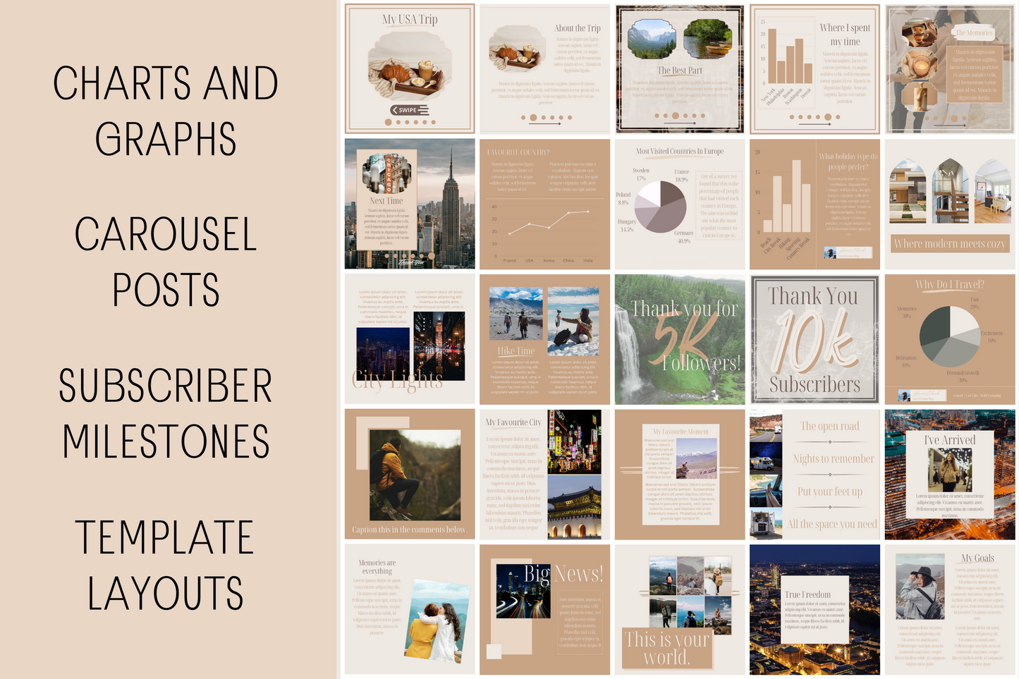 390 Canva Neutral Travel Themed Instagram Feed & Stories Templates