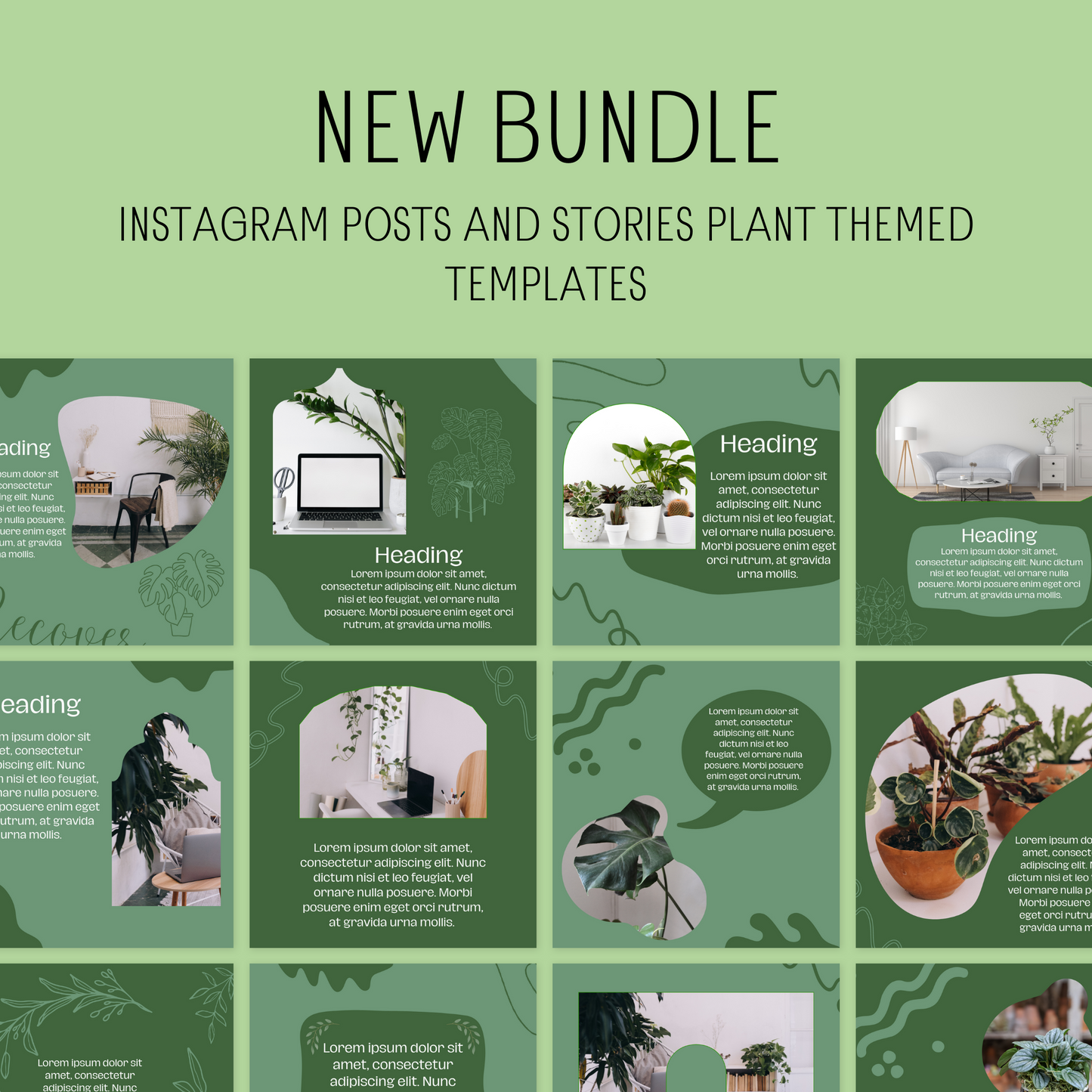 90 Canva Green Plant Themed Instagram Feed & Stories Templates Houseplants Green