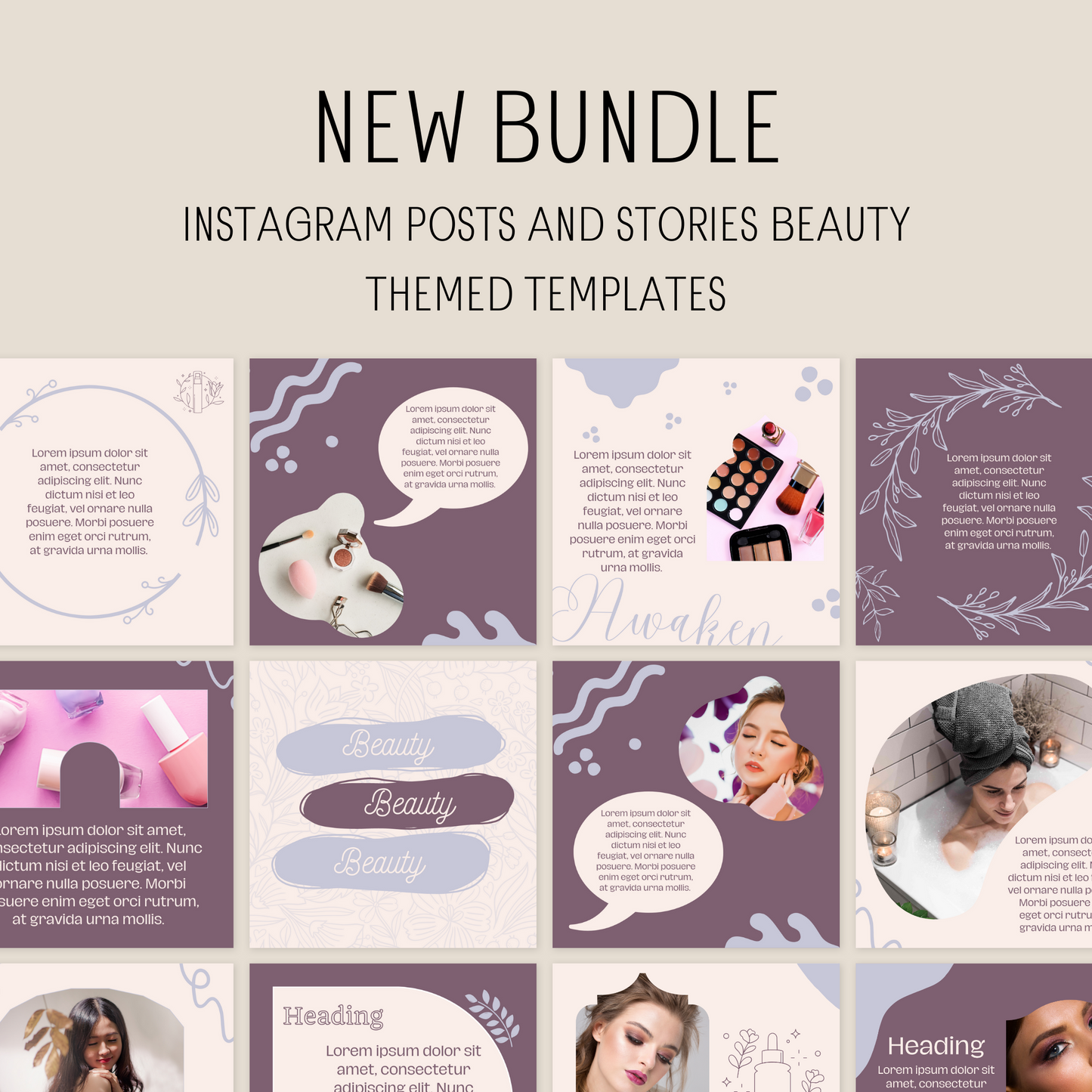 90 Canva Earthtones Beauty Instagram Feed & Stories Templates Plum Beige