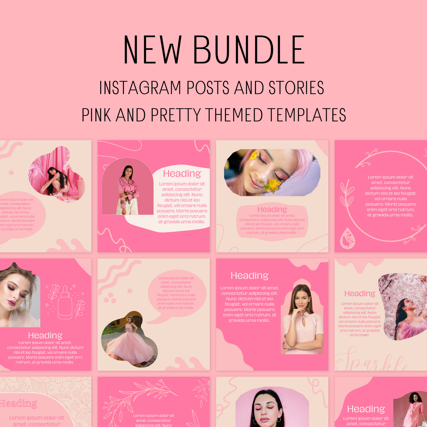 90 Canva Pink and Pretty Themed Instagram Feed & Stories| Beauty Instagram | Hair
