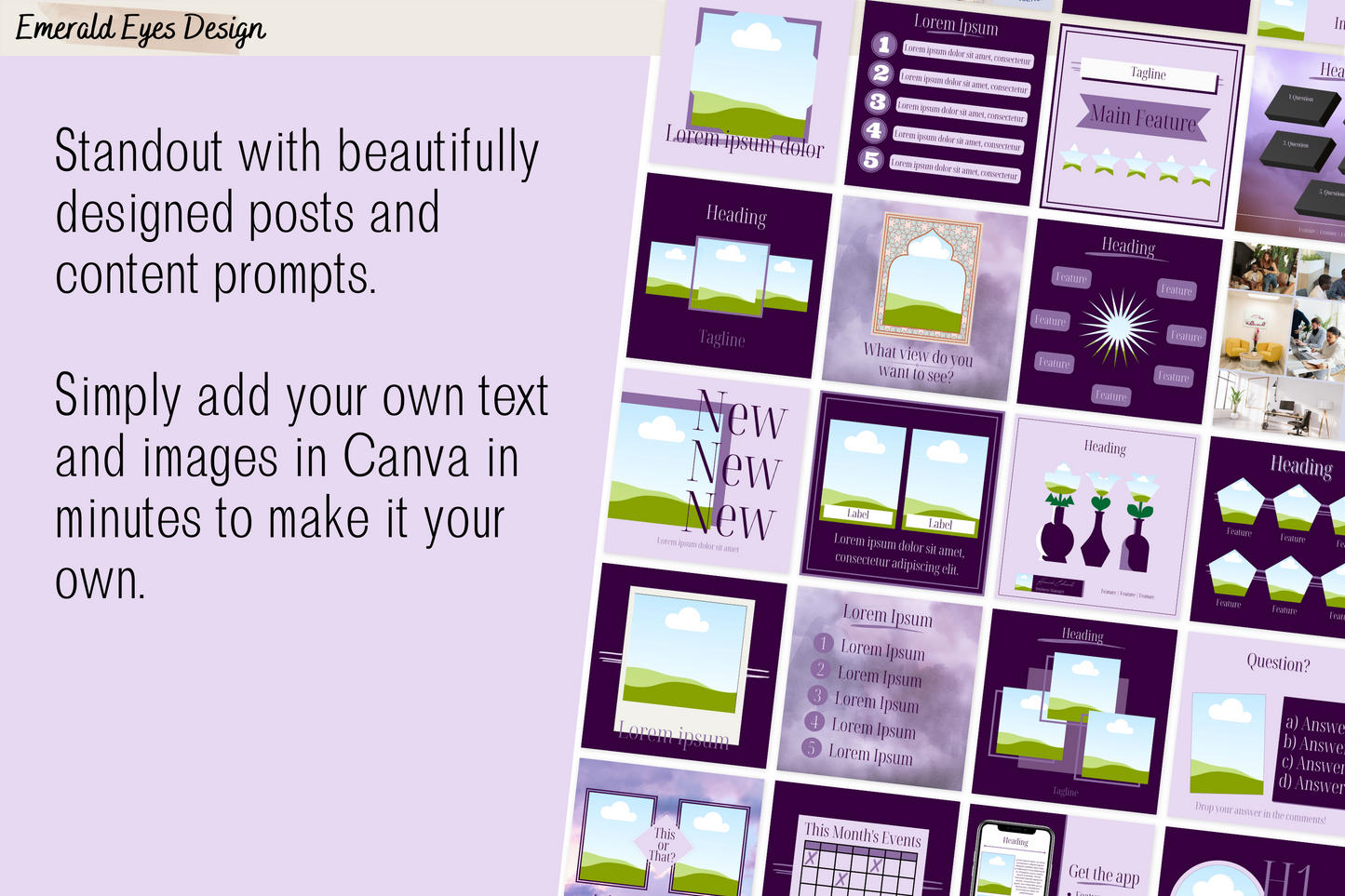 455 Canva Purple Lilac Mauve Instagram Feed & Stories Templates