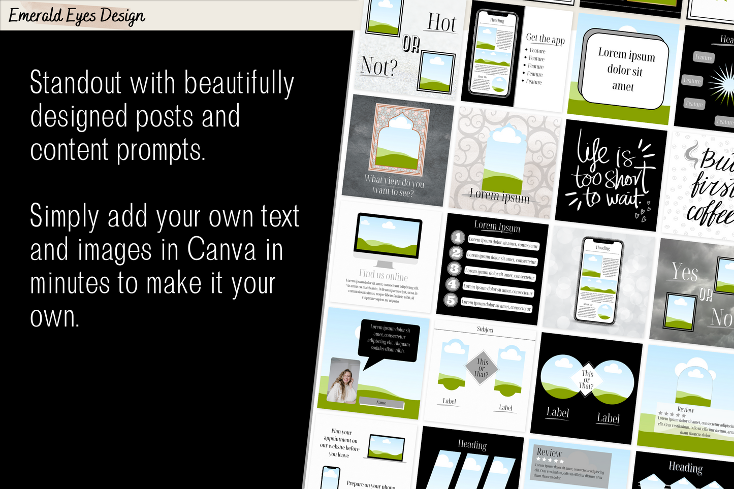 455 Canva Black White Paper Linen Ultra Modern Instagram Feed & Stories Templates