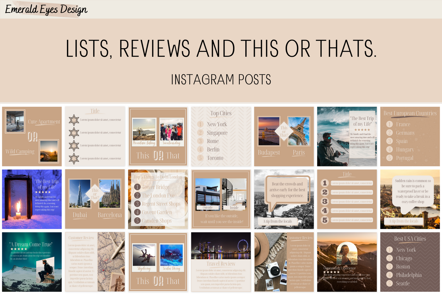 390 Canva Neutral Travel Themed Instagram Feed & Stories Templates
