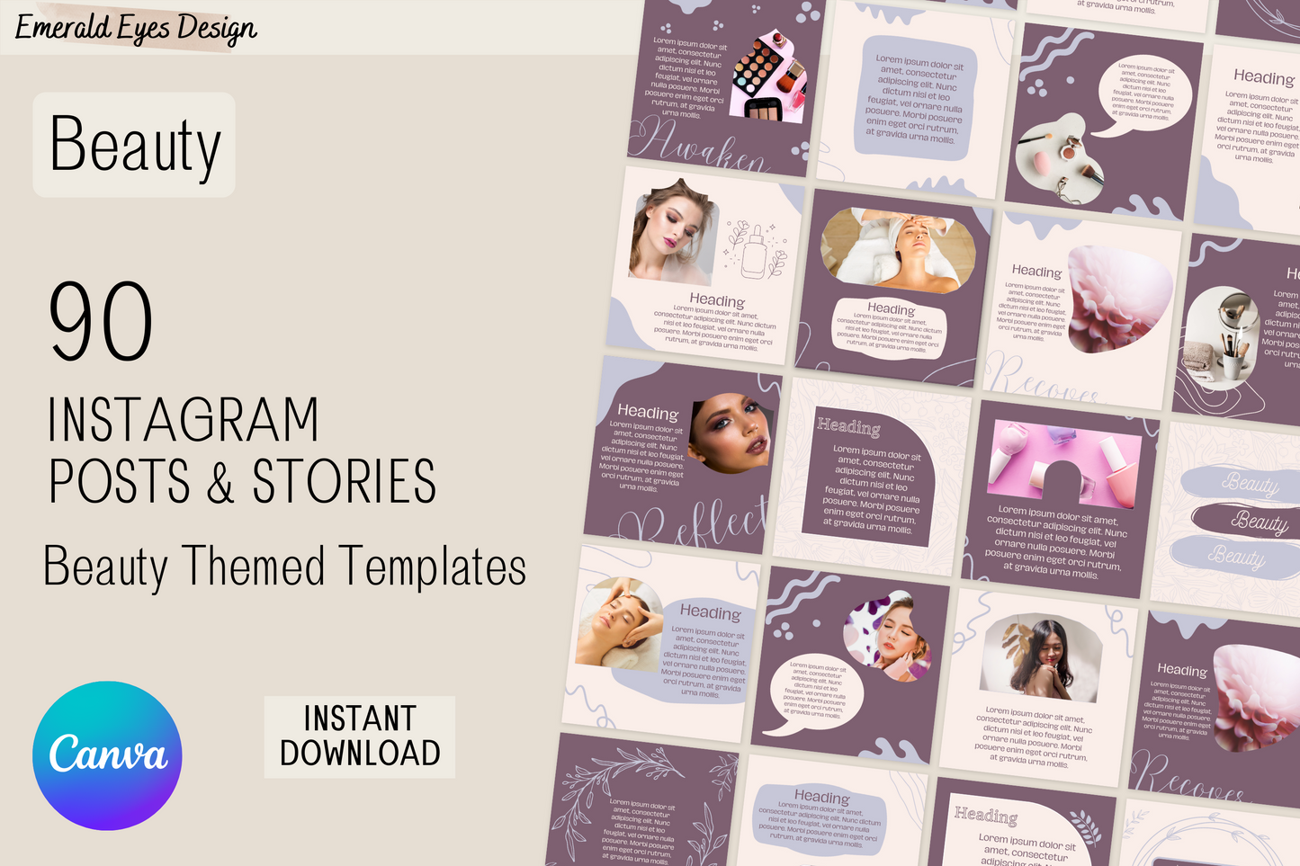 90 Canva Earthtones Beauty Instagram Feed & Stories Templates Plum Beige
