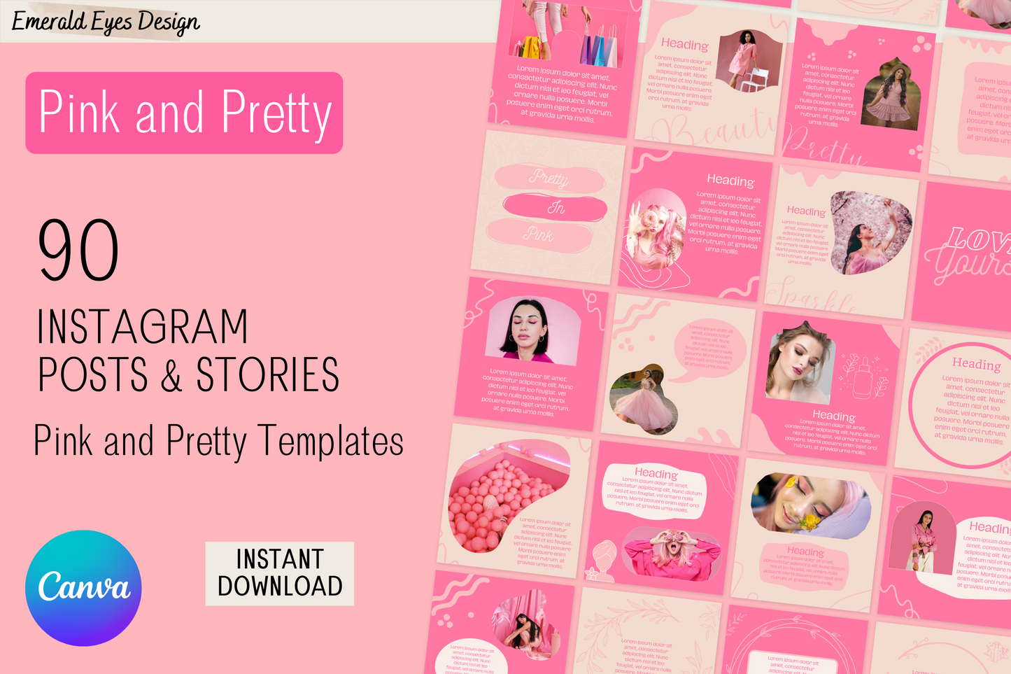90 Canva Pink and Pretty Themed Instagram Feed & Stories| Beauty Instagram | Hair