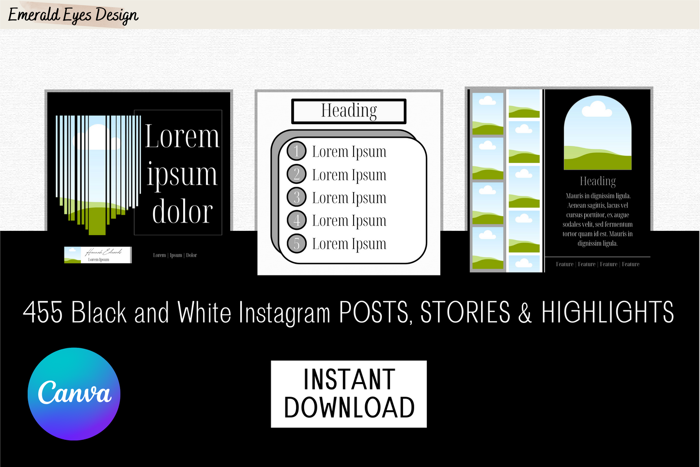 455 Canva Black White Paper Linen Ultra Modern Instagram Feed & Stories Templates