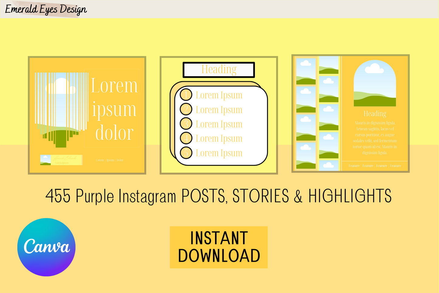455 Canva Yellow Sunshine Instagram Feed & Stories Templates Easter Summer