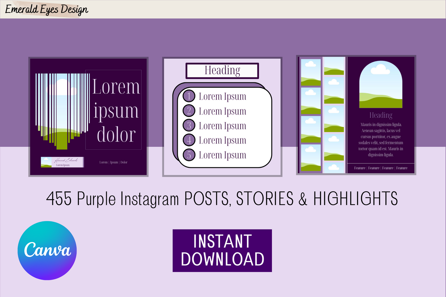 455 Canva Purple Lilac Mauve Instagram Feed & Stories Templates