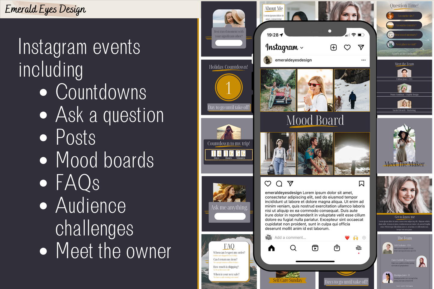 390 Canva Grey and Gold Travel Themed Instagram Feed & Stories Templates