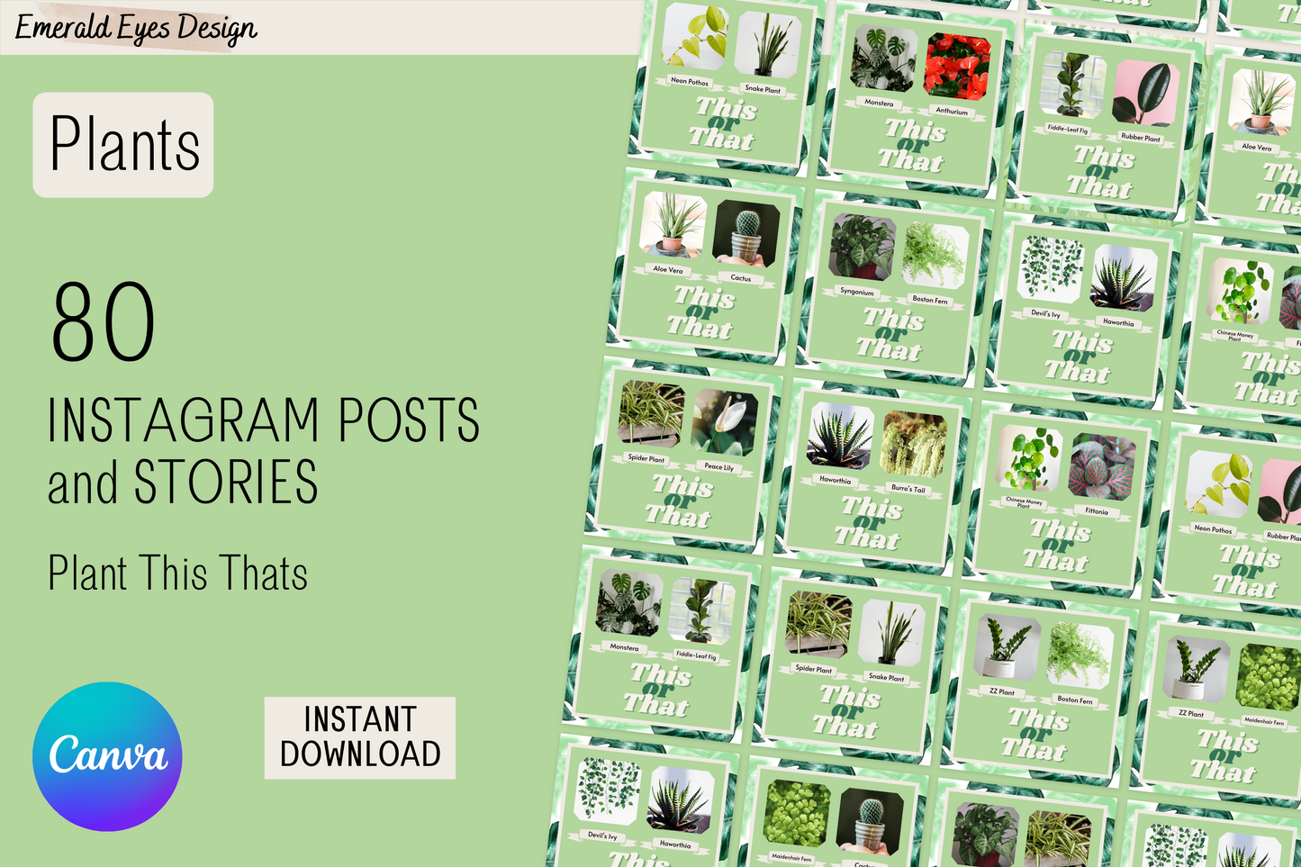 210 BUNDLE Canva Green Plant Themed Instagram Feed & Stories Templates and Content