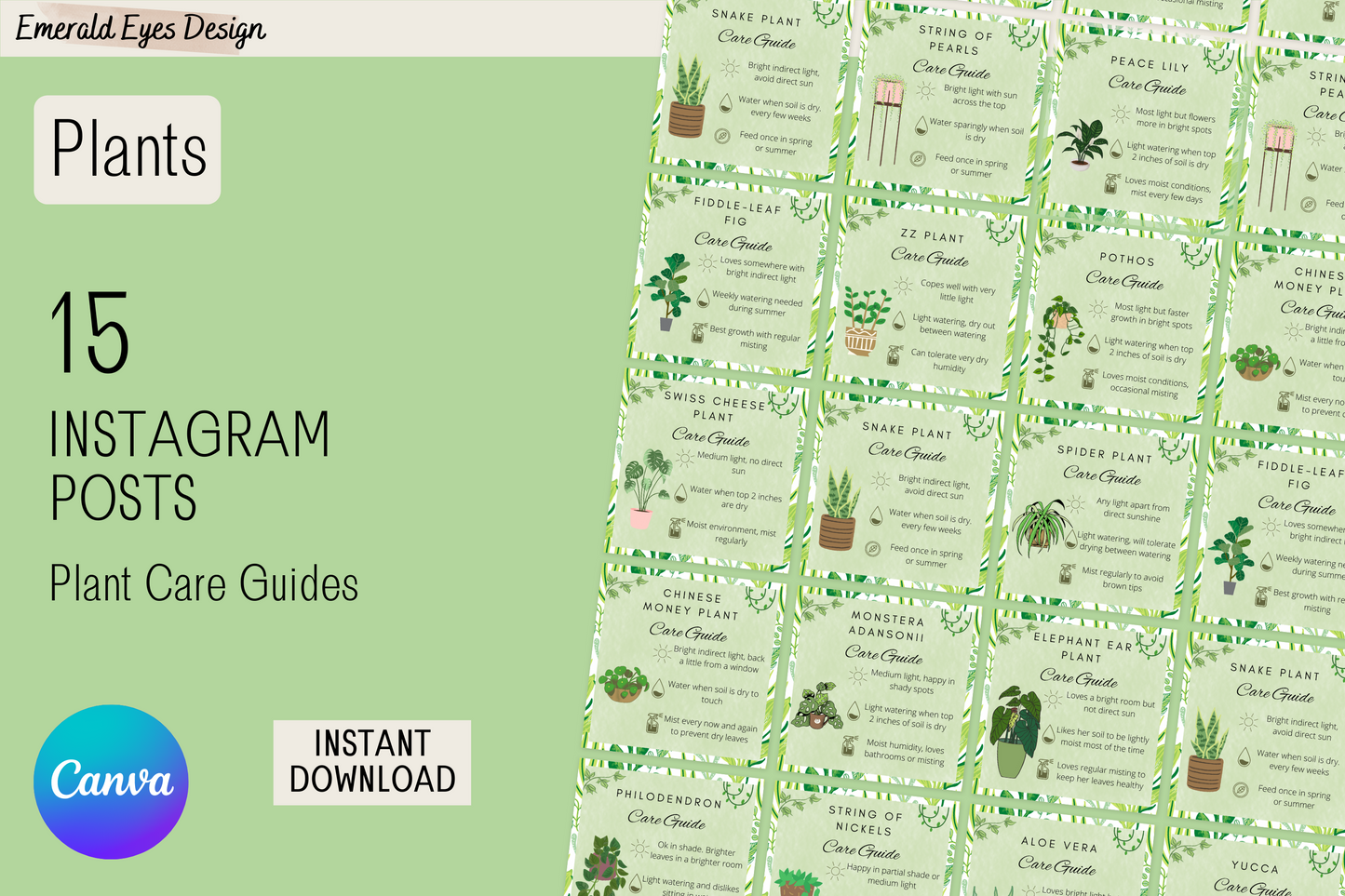 210 BUNDLE Canva Green Plant Themed Instagram Feed & Stories Templates and Content